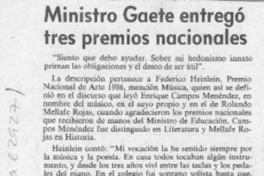 Ministro Gaete entregó tres Premios Nacionales  [artículo].