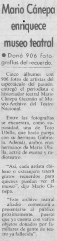 Mario Cánepa enriquece museo teatral