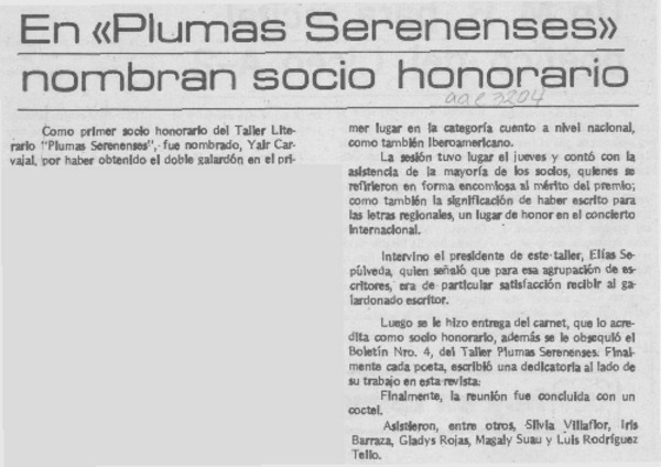 En "Plumas serenenses" nombran socio honorario