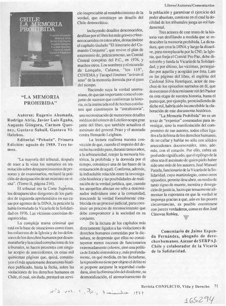 "La memoria prohibida"  [artículo] Jaime Esponda Fernández.