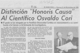 Distinción "Honoris causa" al científico Osvaldo Cory