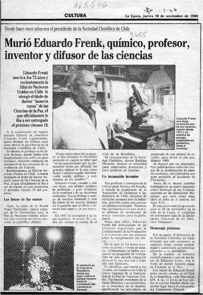 Murió Eduardo Frenk, químico, profesor, inventor y difusor de las ciencias  [artículo].
