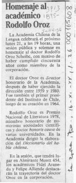 Homenaje al académico Rodolfo Oroz  [artículo].