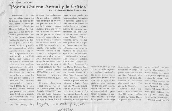 "Poesía chilena actual y la crítica"