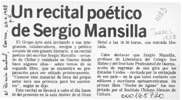 Un Recital poético de Sergio Mansilla