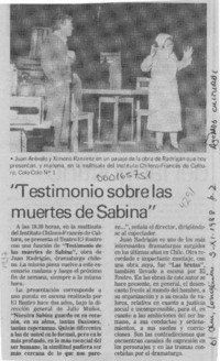 "Testimonio sobre las muertes de Sabina"  [artículo].