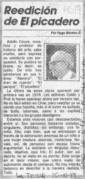 Reedición de El Picadero  [artículo] Hugo Montes B.