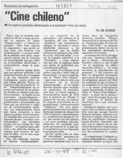"Cine chileno"  [artículo] J. M. Lecaros.