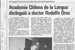 Academia Chilena de la Lengua distinguió a doctor Rodolfo Oroz  [artículo].