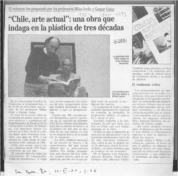 "Chile, arte actual", una obra que indaga en la plástica de tres décadas  [artículo].