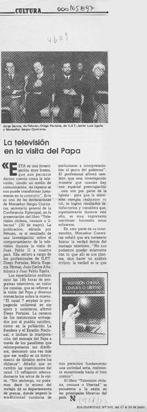 La Televisión en la visita del Papa  [artículo].