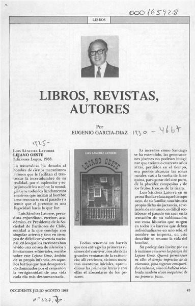 Libros, revistas, autores  [artículo] Eugenio García-Díaz.
