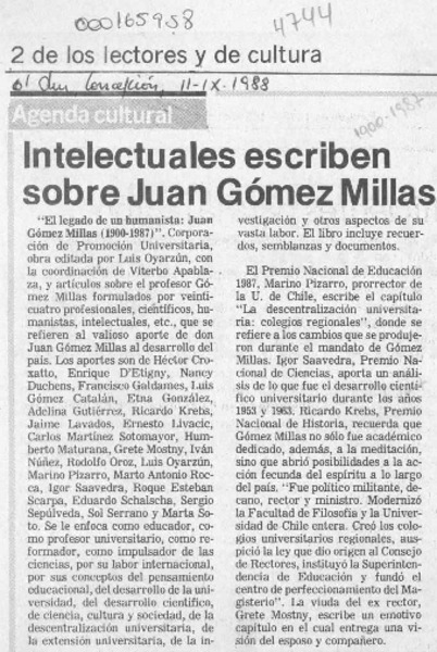 Intelectuales escriben sobre Juan Gómez Millas  [artículo].