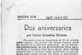 Dos aniversarios  [artículo] Carlos González Utreras.