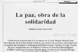 La paz, obra de la solidaridad  [artículo] Sergio Contreras.