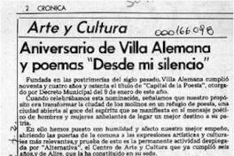 Aniversario de Villa Alemana y poemas "Desde mi silencio"  [artículo]Pedro Mardones Barrientos.
