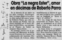 Obra "La negra Ester", amor en décimas de Roberto Parra  [artículo].