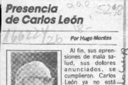 Presencia de Carlos León  [artículo] Hugo Montes.