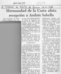 Hermandad de la costa alista recepción a Andres Sabella  [artículo].