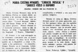María Cristina Menares, "Caracol musical" y onírico vuelo a Rapanui  [artículo] Darío de la Fuente D.