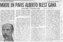 Muere en París Alberto Blest Gana  [artículo] Héctor Leiva Oyarzún.