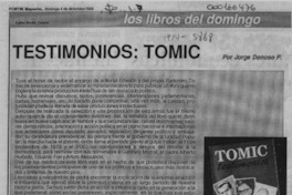 Testimonios, Tomic  [artículo] Jorge Donoso P.
