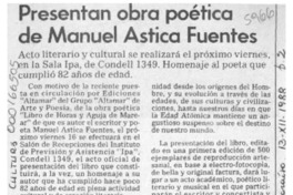 Presentan obra poética de Manuel Astica Fuentes  [artículo].