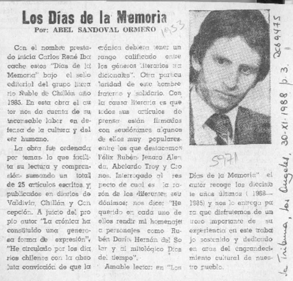 Los días de la memoria  [artículo] Abel Sandoval Ormeño.