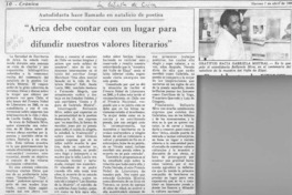 "Arica debe contar con un lugar para difundir nuestros valores literarios"  [artículo].