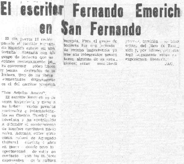 El escritor Fernando Emmerich en San Fernando