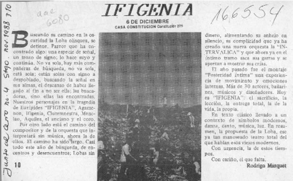 Ifigenia  [artículo] Rodrigo Marquet.