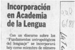Incorporación en Academia de la Lengua  [artículo].