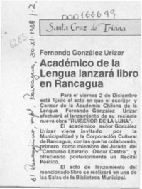 Académico de la Lengua lanzará libro en Rancagua  [artículo].