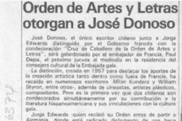 Orden de Artes y Letras otorgan a José Donoso  [artículo].