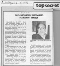 Declaraciones de José Donoso, pesimismo y tensión  [artículo].