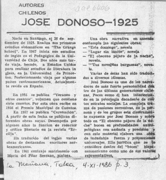 José Donoso - 1925  [artículo].