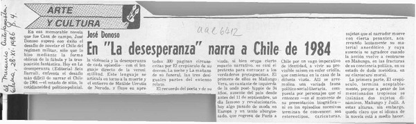 En "La desesperanza" narra a Chile de 1984  [artículo].
