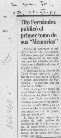 Tito Fernández publicó el primer tomo de sus "Memorias"