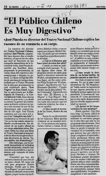 "El Público chileno es muy digestivo"  [artículo].