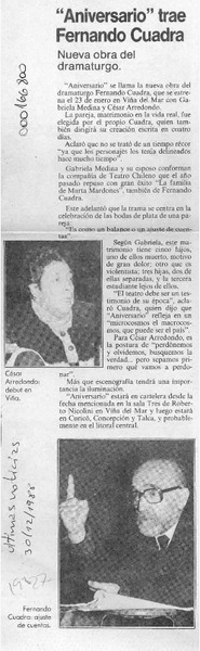 "Aniversario" trae Fernando Cuadra  [artículo].