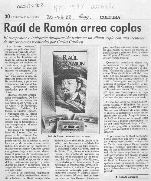 Raúl de Ramón arrea coplas  [artículo] Rodolfo Gambetti
