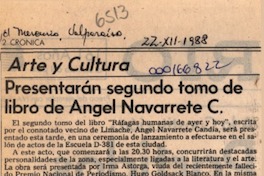 Presentarán segundo tomo de libro de Angel Navarrete C.  [artículo].