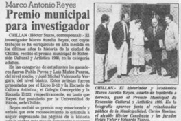 Premio Municipal para investigado  [artículo].