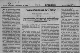 Los testimonios de Tomic  [artículo] Iván Navarro Abarzúa.