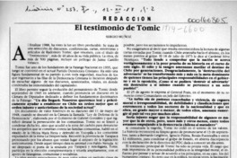 El testimonio de Tomic  [artículo] Sergio Muñoz.