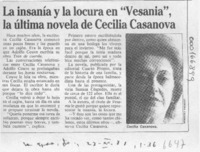 La Insanía y la locura en "Vesania", la última novela de Cecilia Casanova  [artículo].