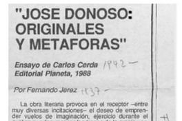 "José Donoso, originales y metáforas"  [artículo] Fernando Jerez.