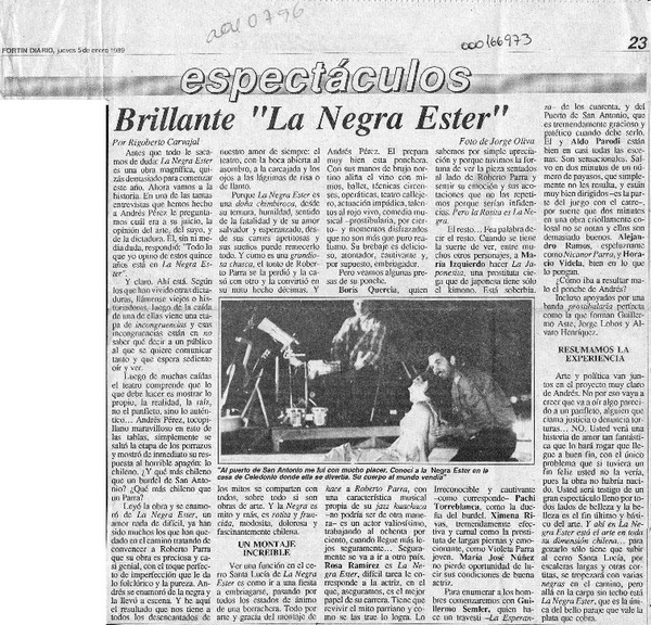 Brillante "La negra Ester"  [artículo] Rigoberto Carvajal.