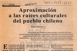 Aproximación a las raíces culturales del pueblo chileno  [artículo] Renzis Balthan.