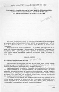 Discurso del profesor Iván Lavados Montes con motivo de su incorporación a la Academia de Ciencias Sociales del Instituto de Chile (11 de agosto de 1988)